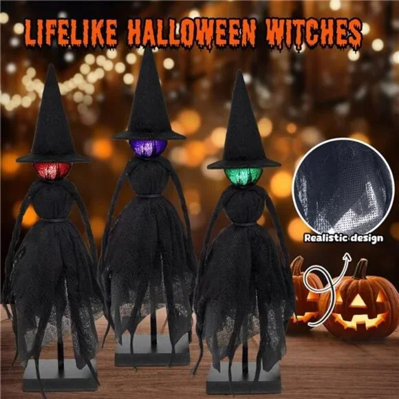 Set of Primitive Witch with Hats, Halloween Decorations Indoor,with 3 LED - Picture 5 of 7